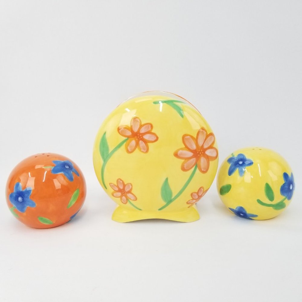 2004 Avon Gift Set Hawaiian Luau Flowers Salt & Pepper Shakers Napkin Holder